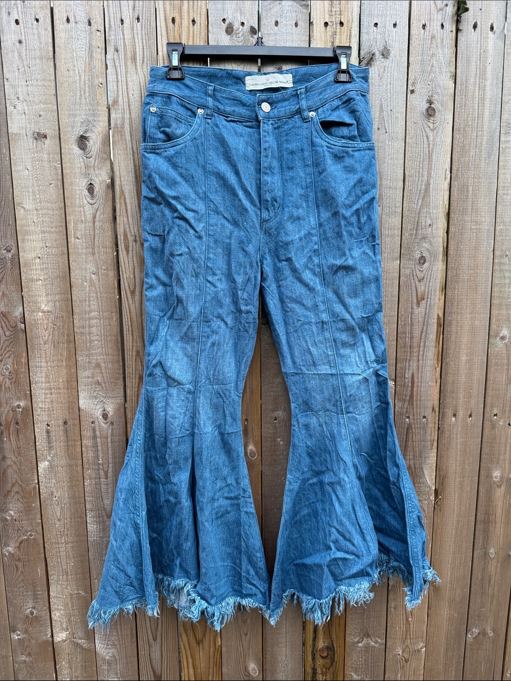 Golden Goose Blue Denim Flare Jeans with Frayed Hem
